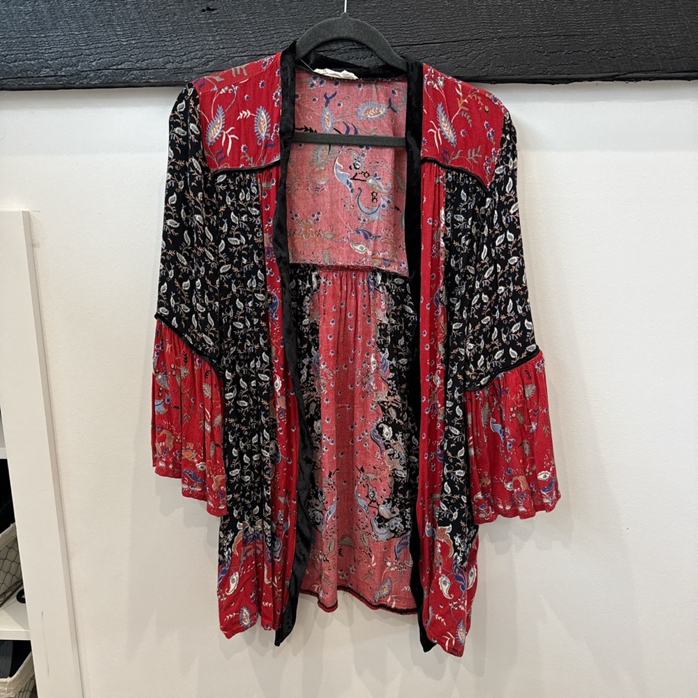 Altar'd State Red and Black Floral Blouse